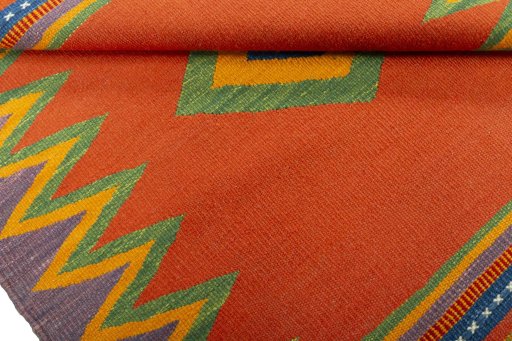 Full view of New Kilim Sofre rug from Turkey, 109 × 93 cm in Multi Color tones