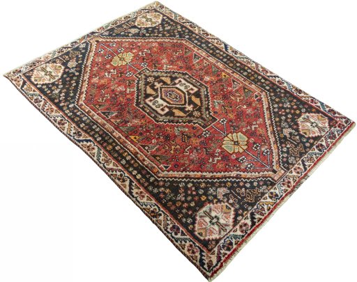 Close-up detail of 2000s Shiraz rug from Iran / Persia showing Wool weave