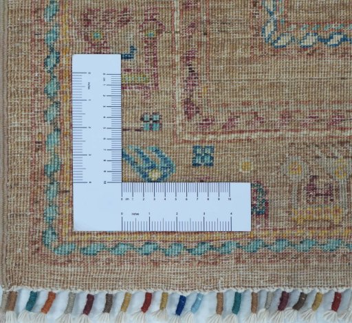 Corner detail of New Samarkand rug showing border pattern and Wool pile