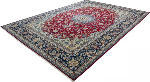 Corner detail of 2000s Najafabad rug showing border pattern and Wool pile