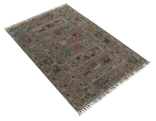 Corner detail of New Samarkand rug showing border pattern and Wool pile