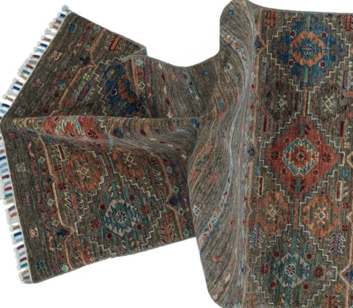 Full view of New Samarkand rug from Pakistan, 122 × 75 cm in Gray tones