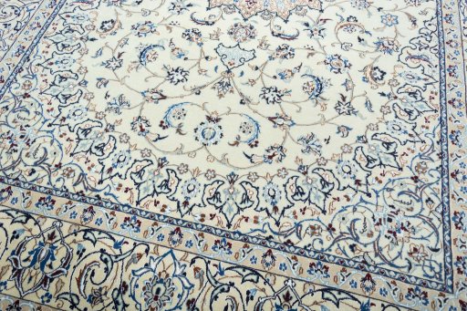 Close-up detail of 2000s Nain rug from Iran / Persia showing Wool weave