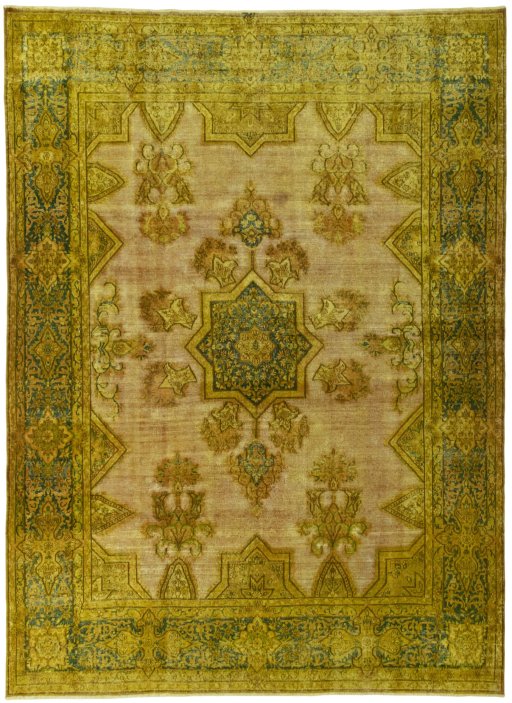 Full view of 1950s Vintage rug from Pakistan, 394 × 288 cm in Red tones