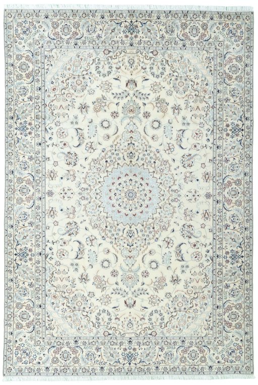 Full view of 2000s Nain rug from Iran / Persia, 346 × 235 cm in Beige tones