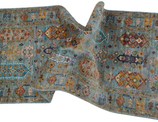 Full view of New Farahan rug from Pakistan, 250 × 80 cm in Blue tones