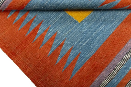 Full view of New Kilim Sofre rug from Turkey, 110 × 93 cm in Multi Color tones