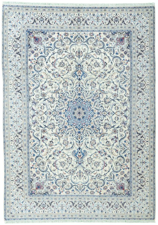 Full view of 2000s Nain rug from Iran / Persia, 358 × 256 cm in Beige tones