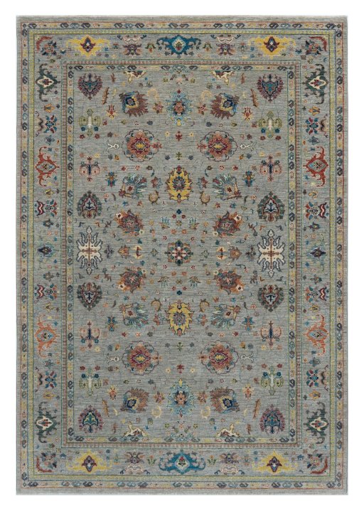 Full view of New Farahan rug from Pakistan, 293 × 199 cm in Gray tones