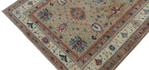 Backside of handmade New Kazak rug showing knot structure and weave density