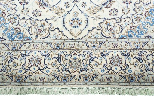 Full view of New Nain rug from Iran / Persia, 306 × 203 cm in Beige tones