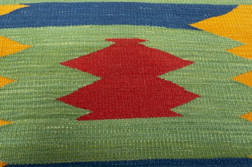 Backside of handmade New Kilim Sofre rug showing knot structure and weave density