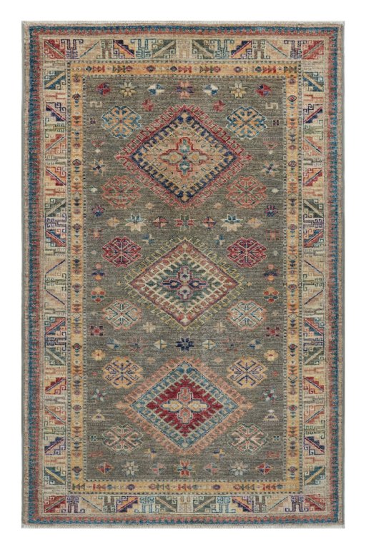 Full view of New Kazak rug from Pakistan, 161 × 98 cm in Gray tones