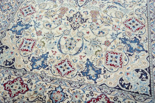 Close-up detail of 2000s Nain rug from Iran / Persia showing Wool weave