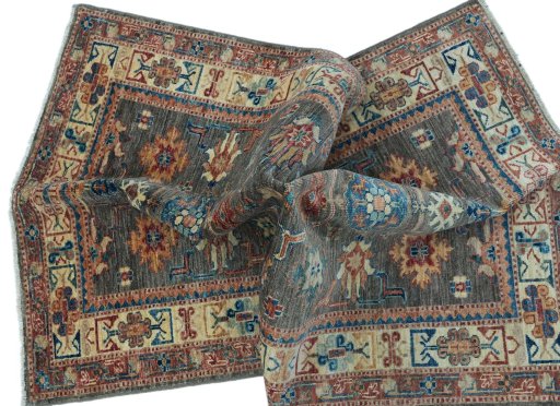 Full view of New Kazak rug from Pakistan, 152 × 98 cm in Gray tones
