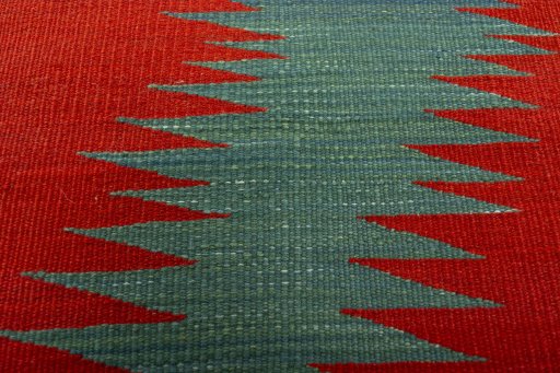 Backside of handmade New Kilim Sofre rug showing knot structure and weave density