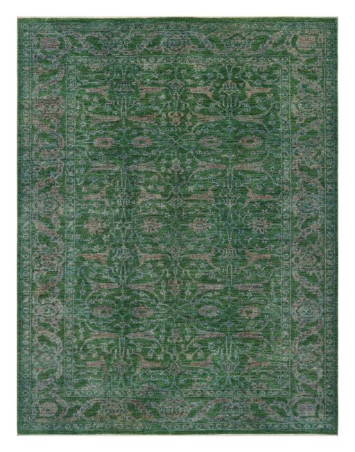 Full view of New Farahan rug from Pakistan, 231 × 178 cm in Green tones