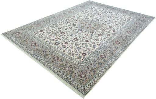 Corner detail of 2000s Kashan rug showing border pattern and Wool pile