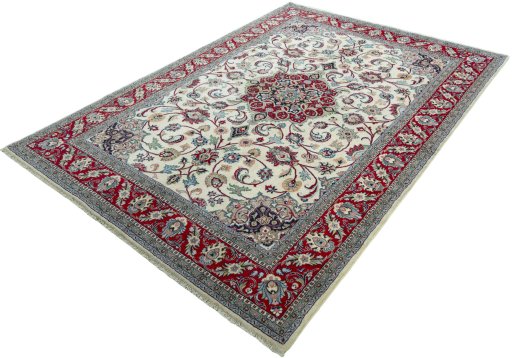 Corner detail of 2000s Sarough rug showing border pattern and Wool pile