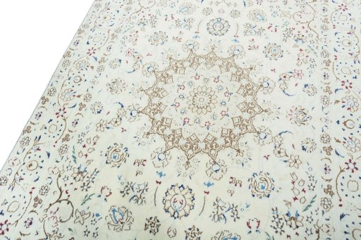 Backside of handmade 2000s Nain rug showing knot structure and weave density