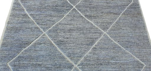 Backside of handmade New Morocco rug showing knot structure and weave density