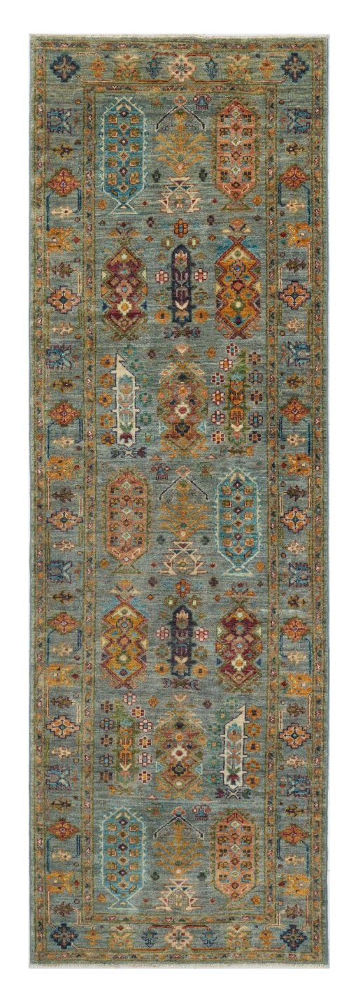 Full view of New Farahan rug from Pakistan, 250 × 80 cm in Blue tones