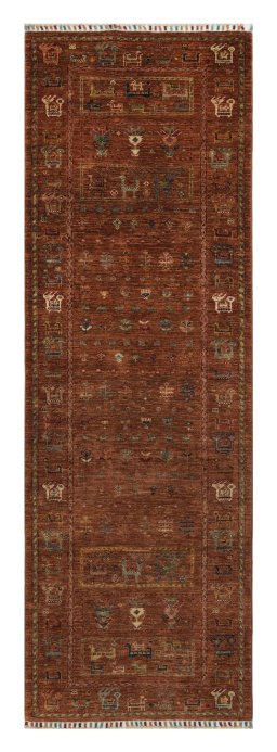 Full view of New Samarkand rug from Pakistan, 241 × 77 cm in Yellow tones