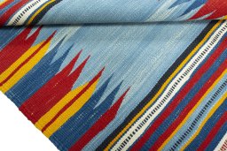 Full view of New Kilim Sofre rug from Turkey, 99 × 86 cm in Multi Color tones
