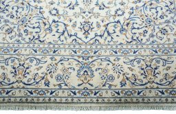 Full view of 2000s Kashan rug from Iran / Persia, 355 × 241 cm in Beige tones