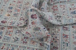 Full view of New Samarkand rug from Pakistan, 352 × 244 cm in Beige tones