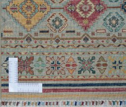 Corner detail of New Samarkand rug showing border pattern and Wool pile