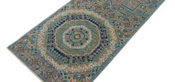 Backside of handmade New Mamluk rug showing knot structure and weave density