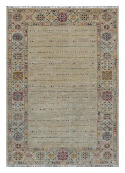 Full view of New Samarkand rug from Pakistan, 290 × 204 cm in Beige tones