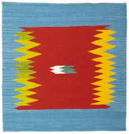 Full view of New Kilim Sofre rug from Turkey, 93 × 91 cm in Multi Color tones