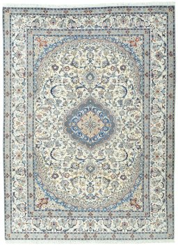 Full view of 2000s Nain rug from Iran / Persia, 336 × 248 cm in Beige tones