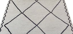 Backside of handmade New Morocco rug showing knot structure and weave density