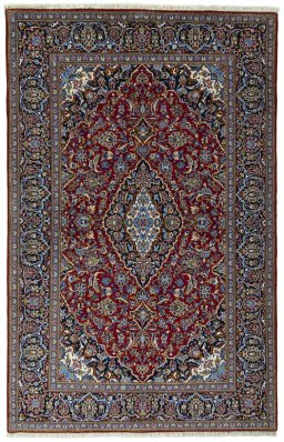 Full view of 2000s Kashan rug from Iran / Persia, 216 × 137 cm in Red tones