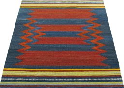 Close-up detail of New Kilim Sofre rug from Turkey showing Wool weave