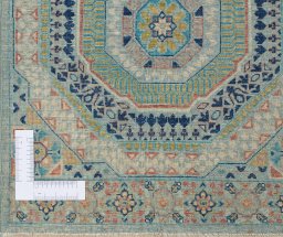 Corner detail of New Mamluk rug showing border pattern and Wool pile