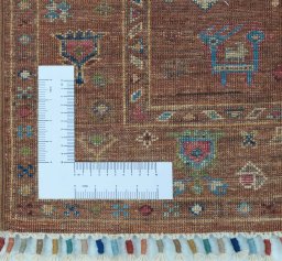 Corner detail of New Samarkand rug showing border pattern and Wool pile