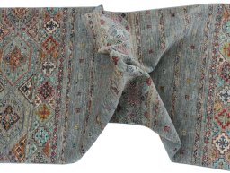 Full view of New Samarkand rug from Pakistan, 248 × 84 cm in Gray tones