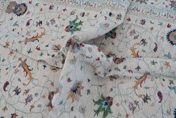 Full view of New Farahan rug from Pakistan, 404 × 303 cm in Beige tones