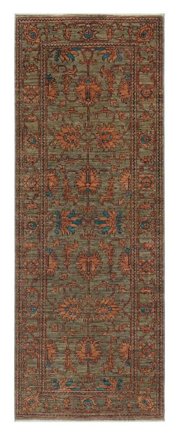 Full view of New Farahan rug from Pakistan, 202 × 76 cm in Gray tones
