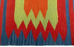 Close-up detail of New Kilim Sofre rug from Turkey showing Wool weave