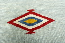 Backside of handmade New Kilim Sofre rug showing knot structure and weave density