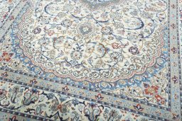 Close-up detail of 2000s Nain rug from Iran / Persia showing Wool weave
