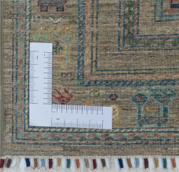 Corner detail of New Samarkand rug showing border pattern and Wool pile