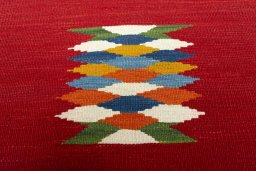 Backside of handmade New Kilim Sofre rug showing knot structure and weave density