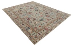 Corner detail of New Kazak rug showing border pattern and Wool pile