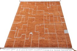Corner detail of New Morocco rug showing border pattern and Wool pile